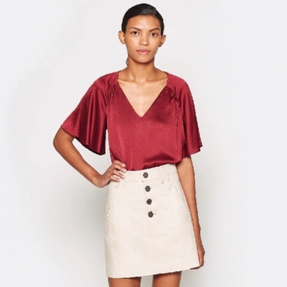 Joie Ankita Short Sleeve Flutter Sleeve Top, Burgandy Garnet Color - Picture 1 of 5